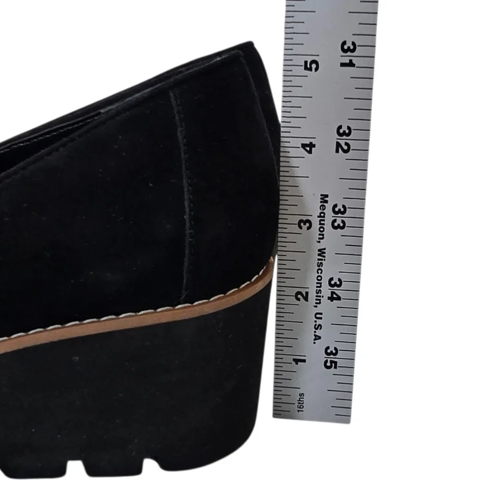 Vionic Ava Loafers Women 9.5 Black Suede Platform Wedge Lug Sole Comfort Classic